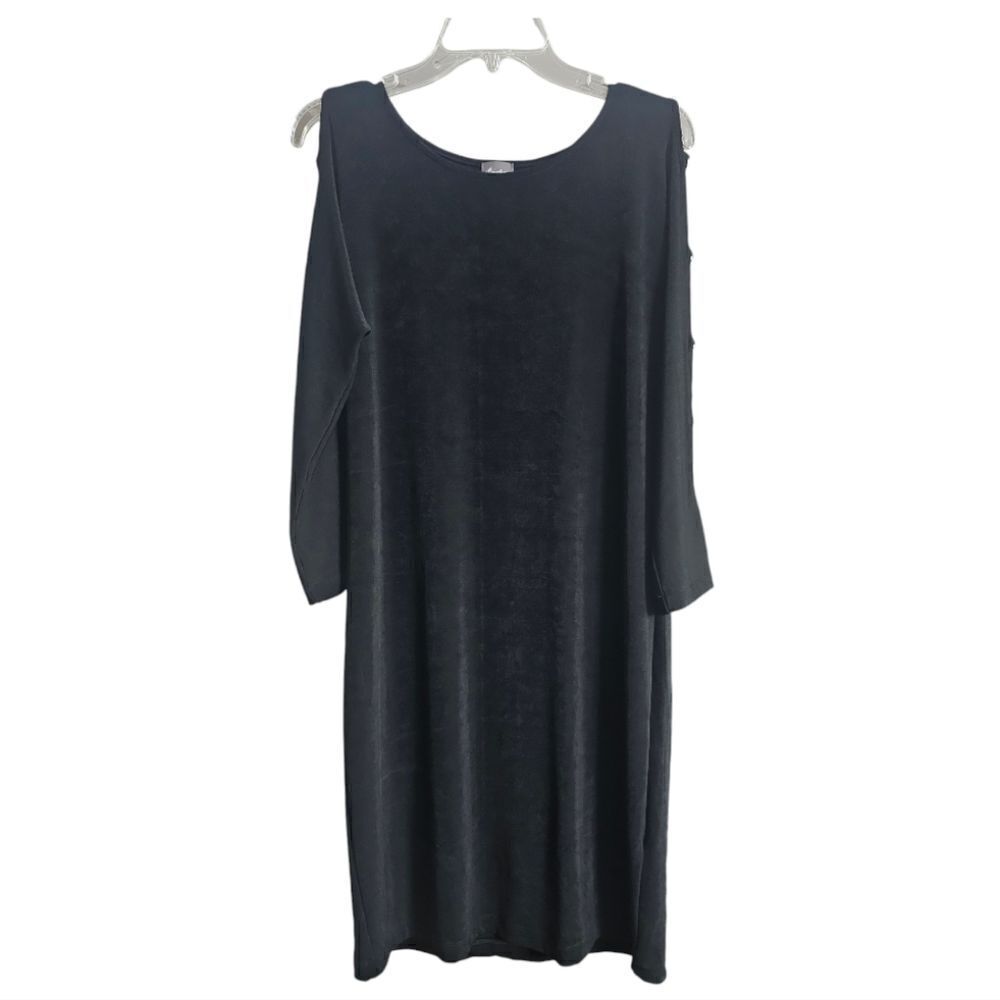 CHICO'S Travelers Black Midi Ring Cutout Sleeve Dress - Size 1